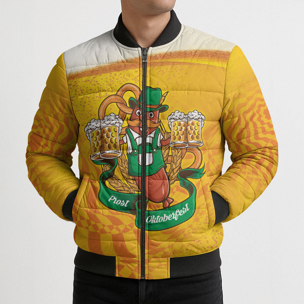 Oktoberfest Bratwurst Hotdog Personalized Bomber Puffer Jacket Bavarian Pattern Foam Beer Style