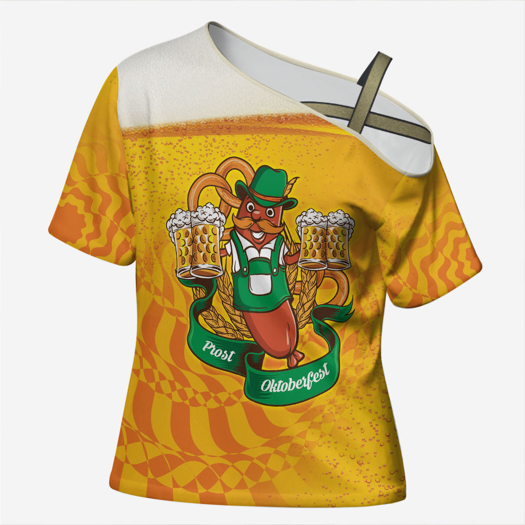 Oktoberfest Bratwurst Hotdog Personalized Cross Shoulder Shirt Bavarian Pattern Foam Beer Style