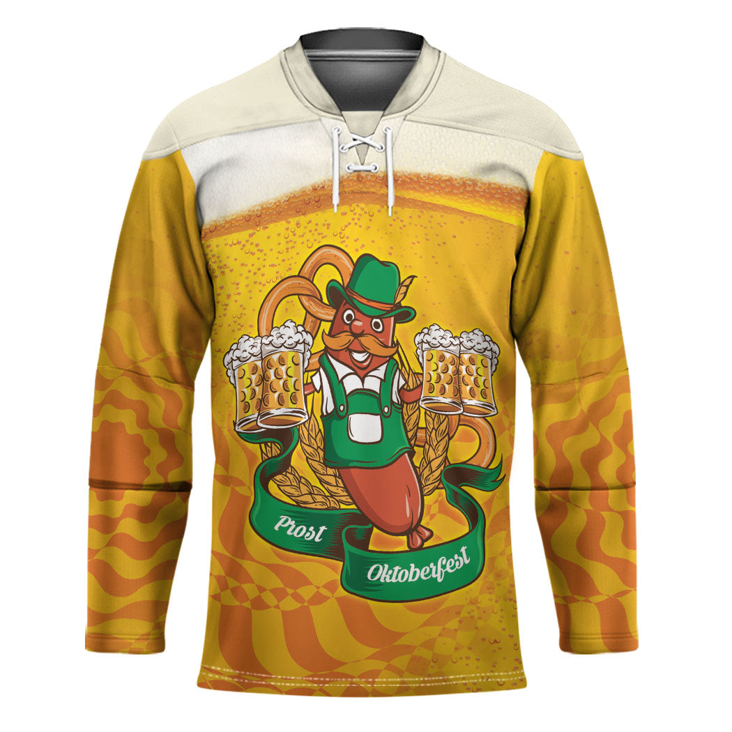 Oktoberfest Bratwurst Hotdog Personalized Hockey Jersey Bavarian Pattern Foam Beer Style