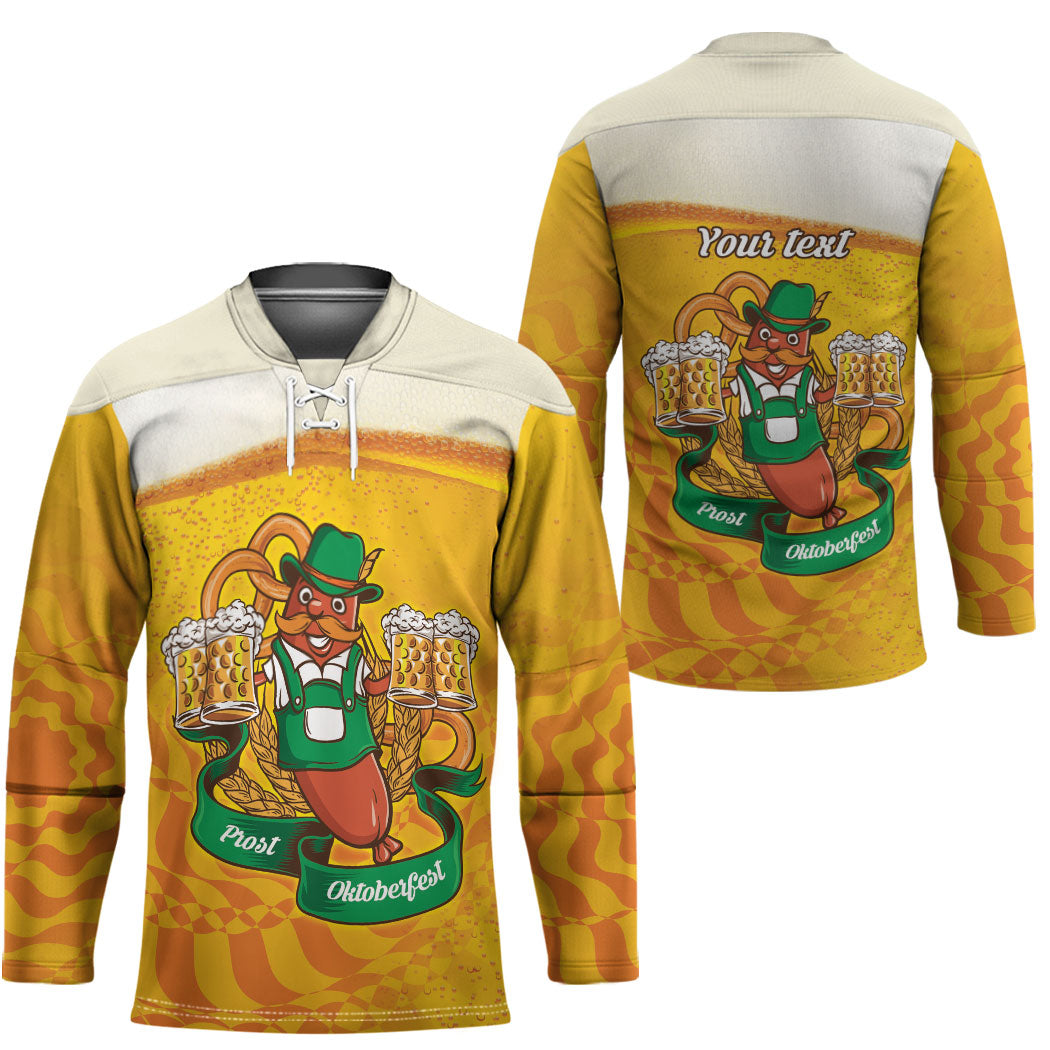 Oktoberfest Bratwurst Hotdog Personalized Hockey Jersey Bavarian Pattern Foam Beer Style