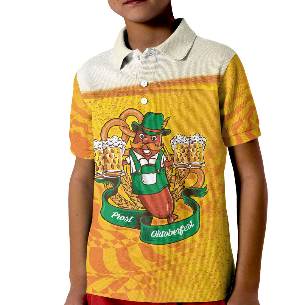Oktoberfest Bratwurst Hotdog Personalized Kid Polo Shirt Bavarian Pattern Foam Beer Style