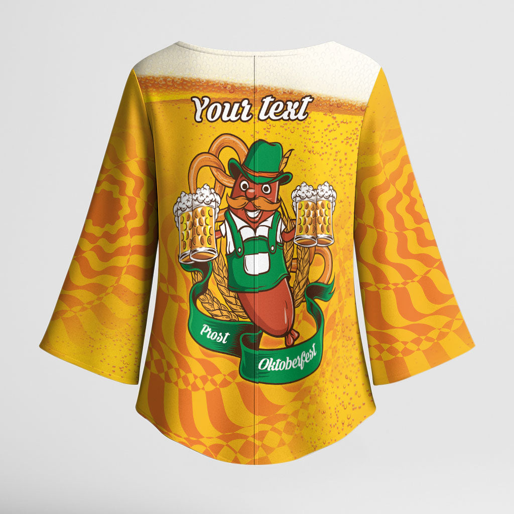 Oktoberfest Bratwurst Hotdog Personalized Kimono Sleeve Blouse Bavarian Pattern Foam Beer Style