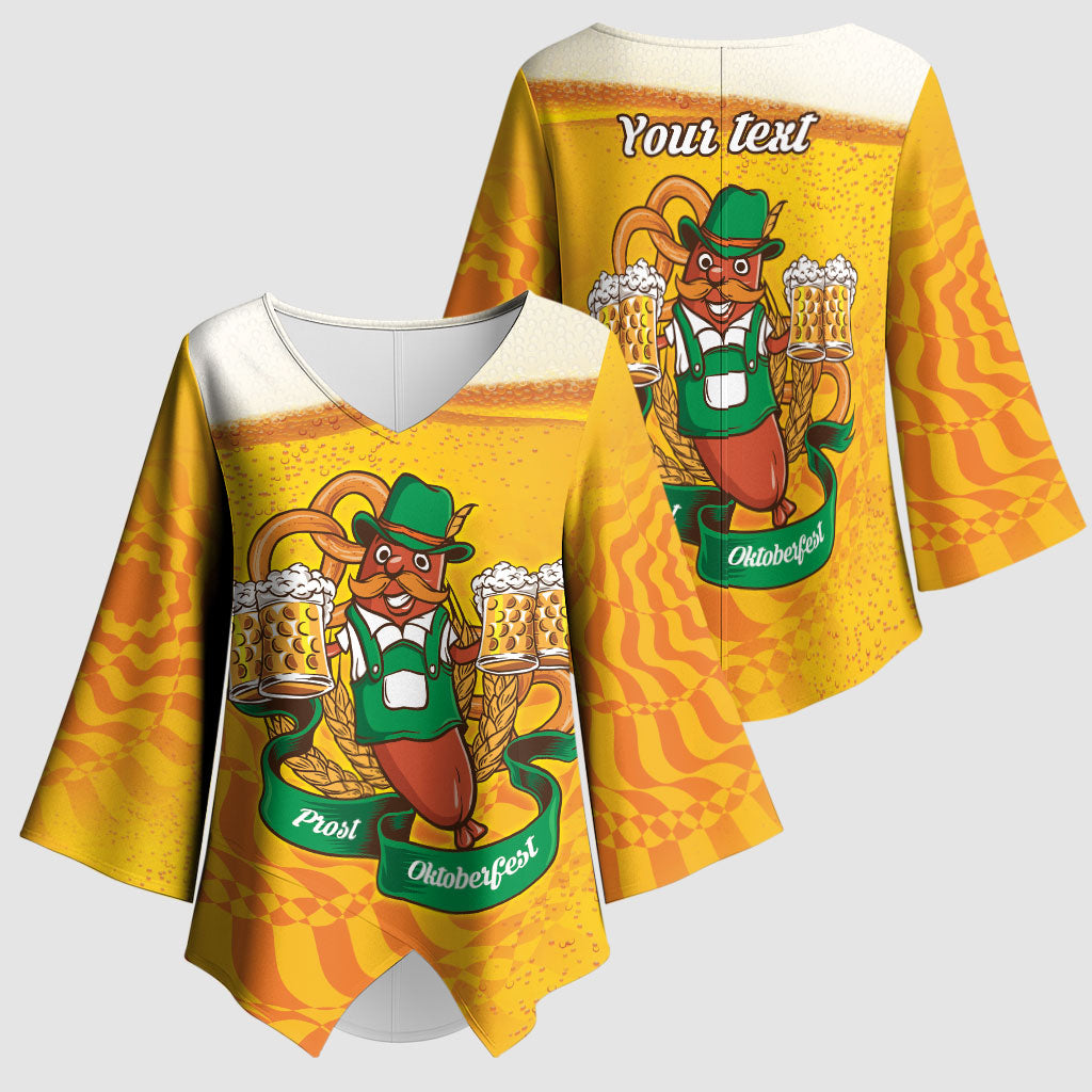 Oktoberfest Bratwurst Hotdog Personalized Kimono Sleeve Blouse Bavarian Pattern Foam Beer Style
