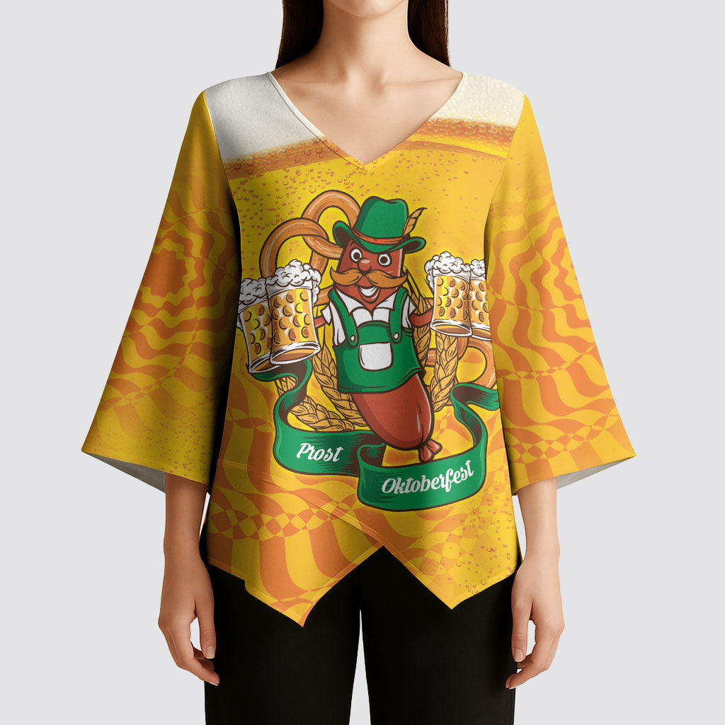 Oktoberfest Bratwurst Hotdog Personalized Kimono Sleeve Blouse Bavarian Pattern Foam Beer Style