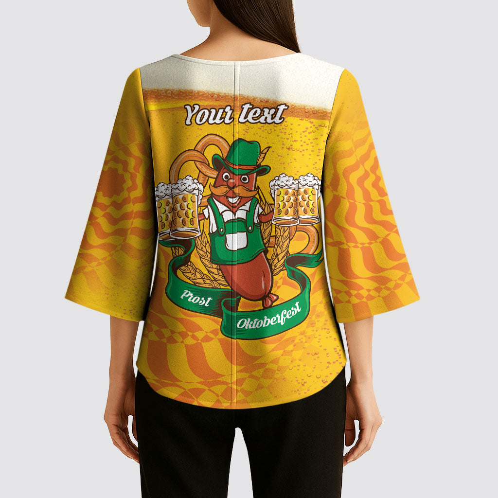 Oktoberfest Bratwurst Hotdog Personalized Kimono Sleeve Blouse Bavarian Pattern Foam Beer Style