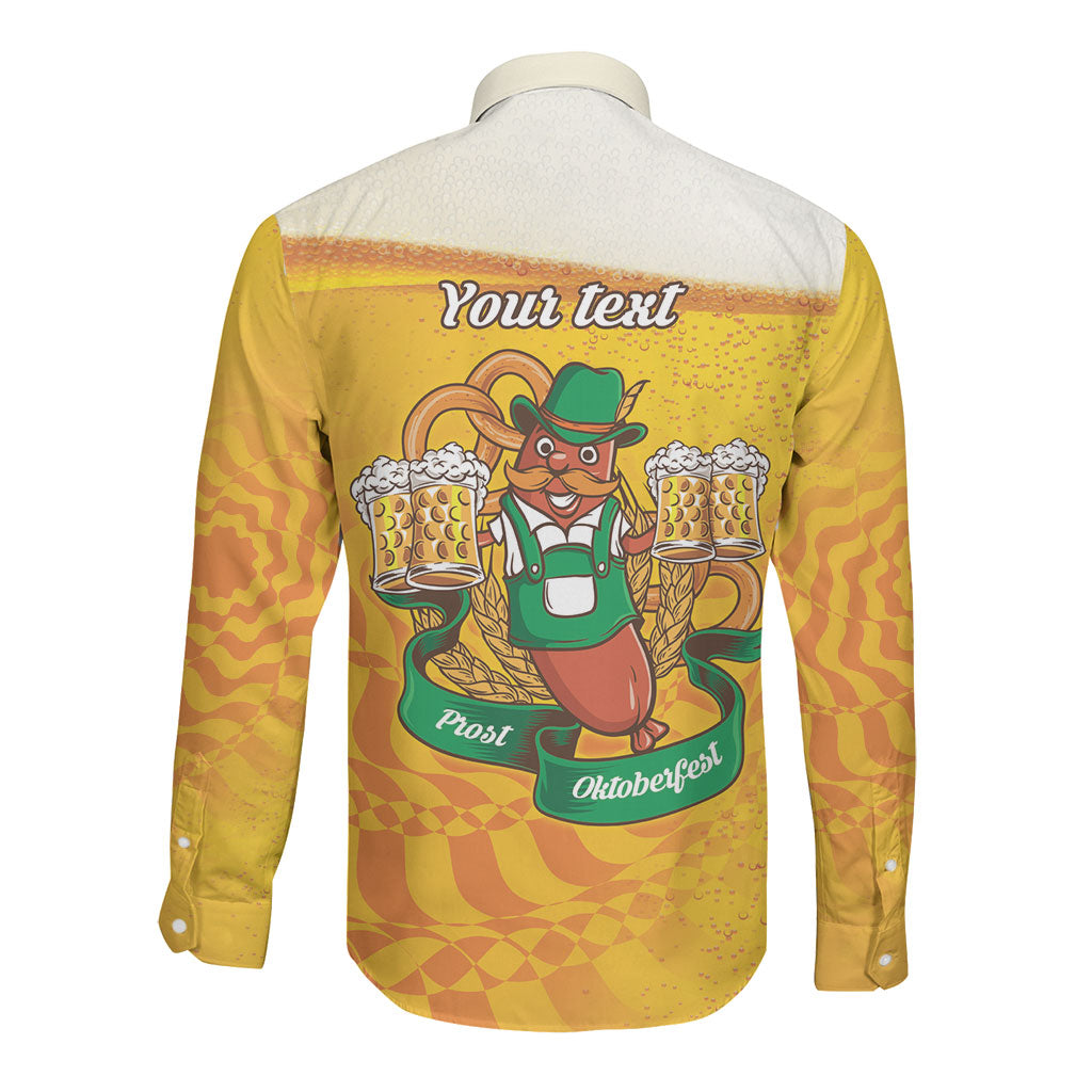 Oktoberfest Bratwurst Hotdog Personalized Long Sleeve Button Shirt Bavarian Pattern Foam Beer Style