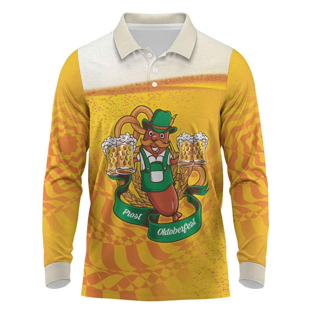 Oktoberfest Bratwurst Hotdog Personalized Long Sleeve Polo Shirt Bavarian Pattern Foam Beer Style