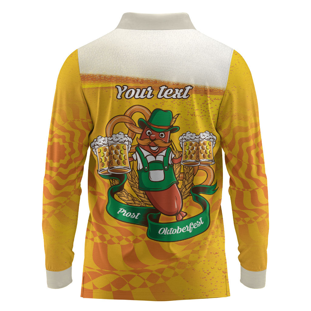 Oktoberfest Bratwurst Hotdog Personalized Long Sleeve Polo Shirt Bavarian Pattern Foam Beer Style