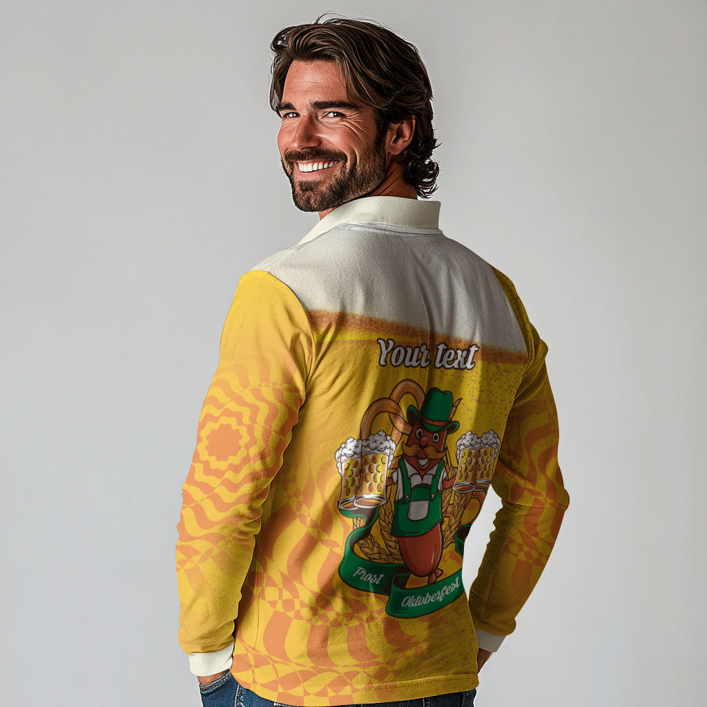 Oktoberfest Bratwurst Hotdog Personalized Long Sleeve Polo Shirt Bavarian Pattern Foam Beer Style