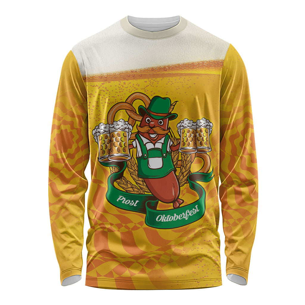 Oktoberfest Bratwurst Hotdog Personalized Long Sleeve Shirt Bavarian Pattern Foam Beer Style