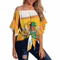 Oktoberfest Bratwurst Hotdog Personalized Off Shoulder Wrap Waist Top Bavarian Pattern Foam Beer Style