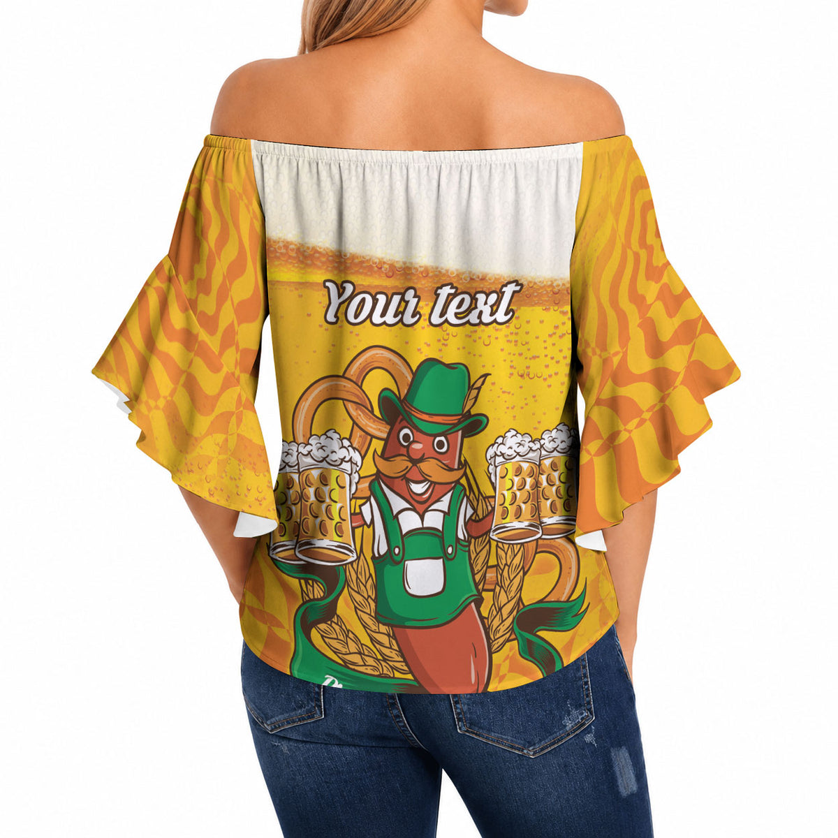 Oktoberfest Bratwurst Hotdog Personalized Off Shoulder Wrap Waist Top Bavarian Pattern Foam Beer Style