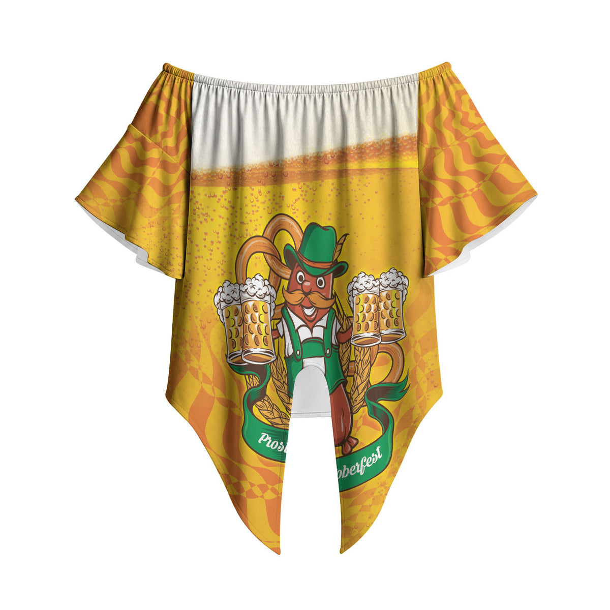 Oktoberfest Bratwurst Hotdog Personalized Off Shoulder Wrap Waist Top Bavarian Pattern Foam Beer Style
