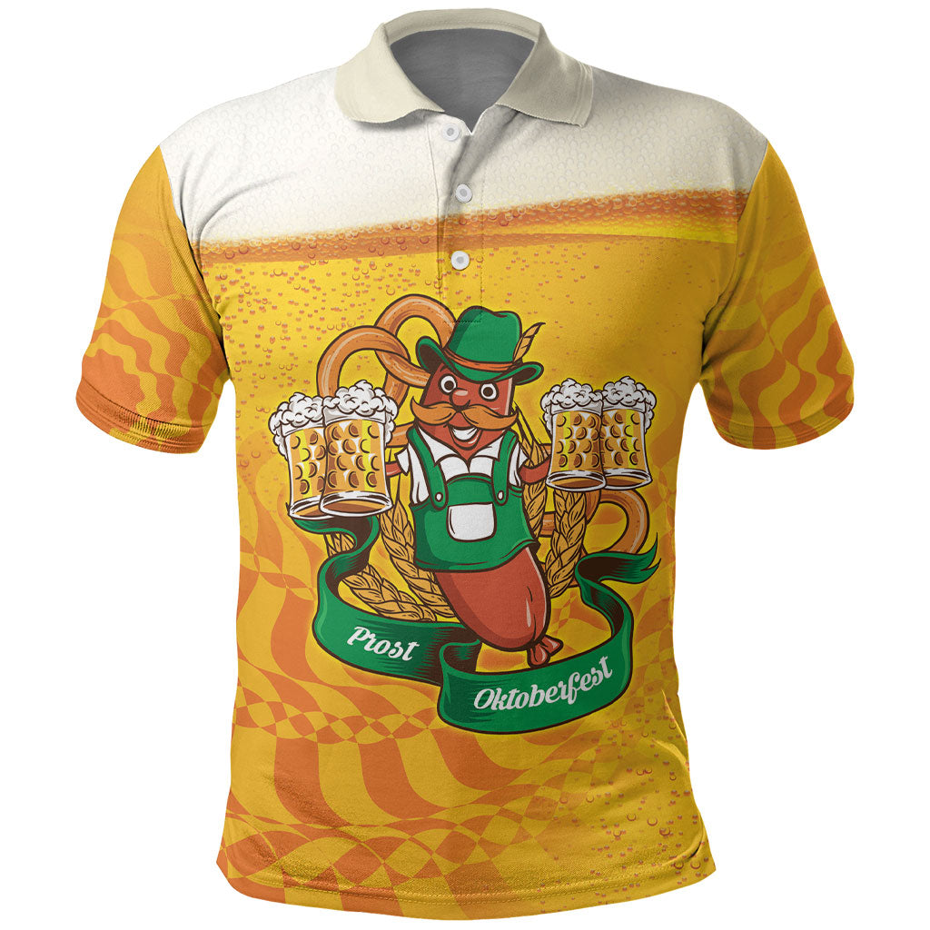 Oktoberfest Bratwurst Hotdog Personalized Polo Shirt Bavarian Pattern Foam Beer Style