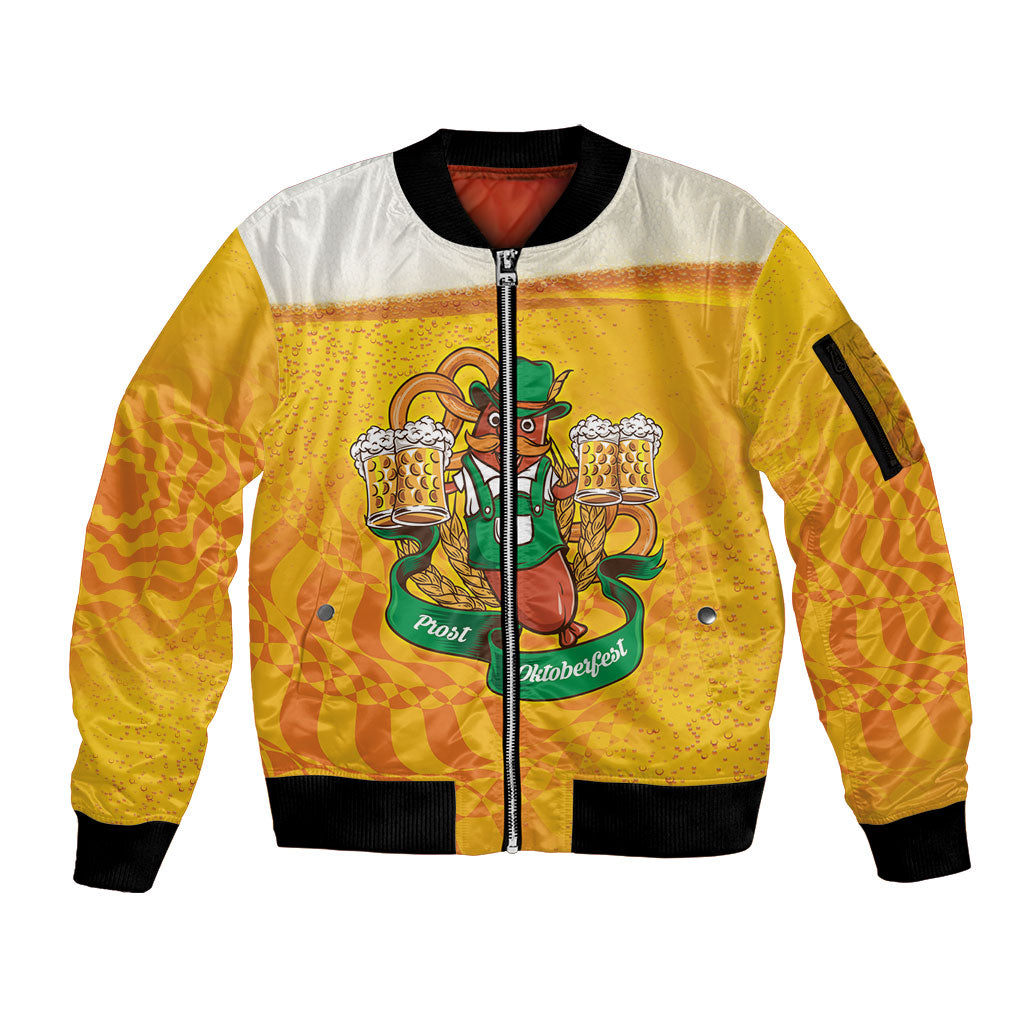 Oktoberfest Bratwurst Hotdog Personalized Sleeve Zip Bomber Jacket Bavarian Pattern Foam Beer Style