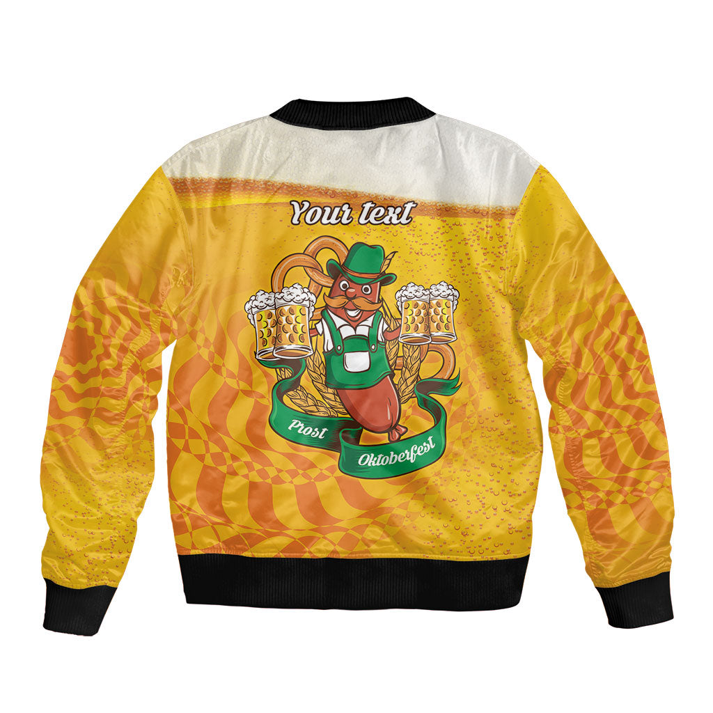 Oktoberfest Bratwurst Hotdog Personalized Sleeve Zip Bomber Jacket Bavarian Pattern Foam Beer Style