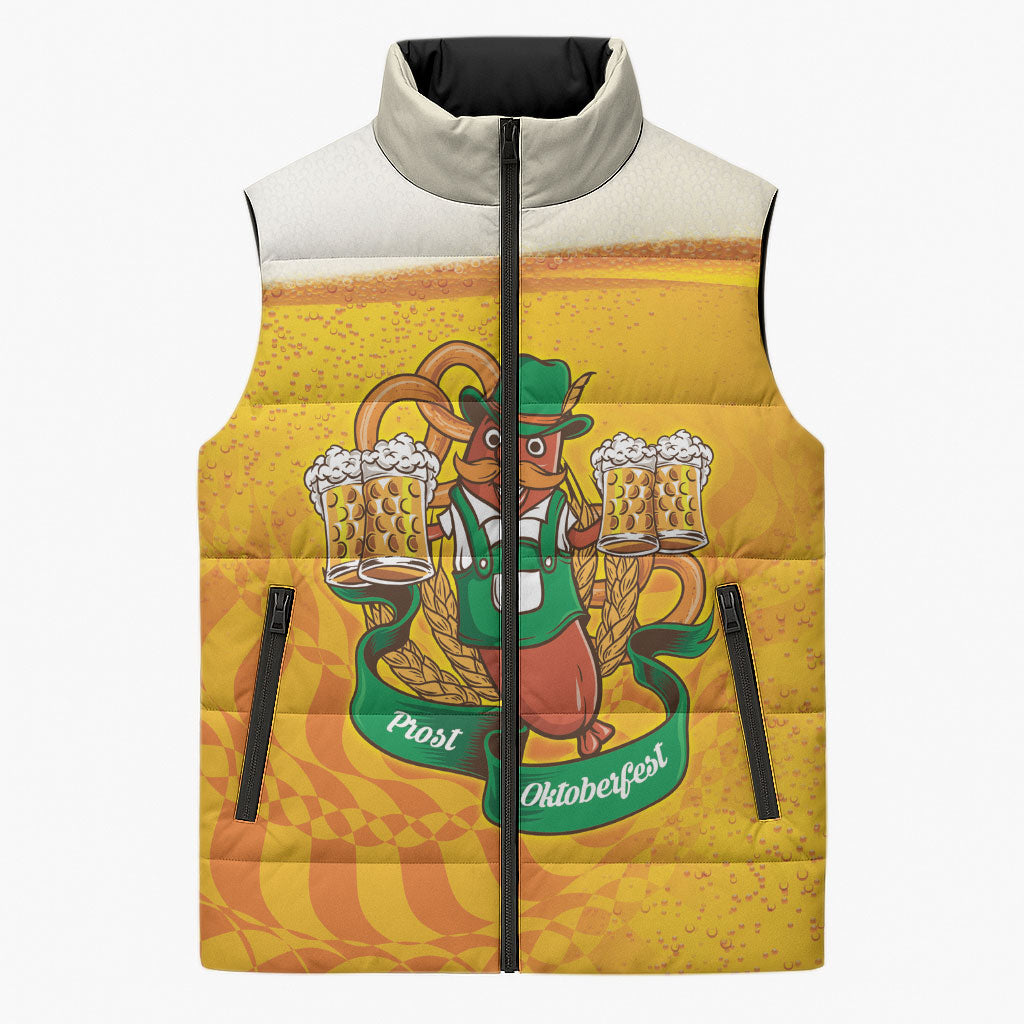 Oktoberfest Bratwurst Hotdog Personalized Sleeveless Puffer Jacket Bavarian Pattern Foam Beer Style