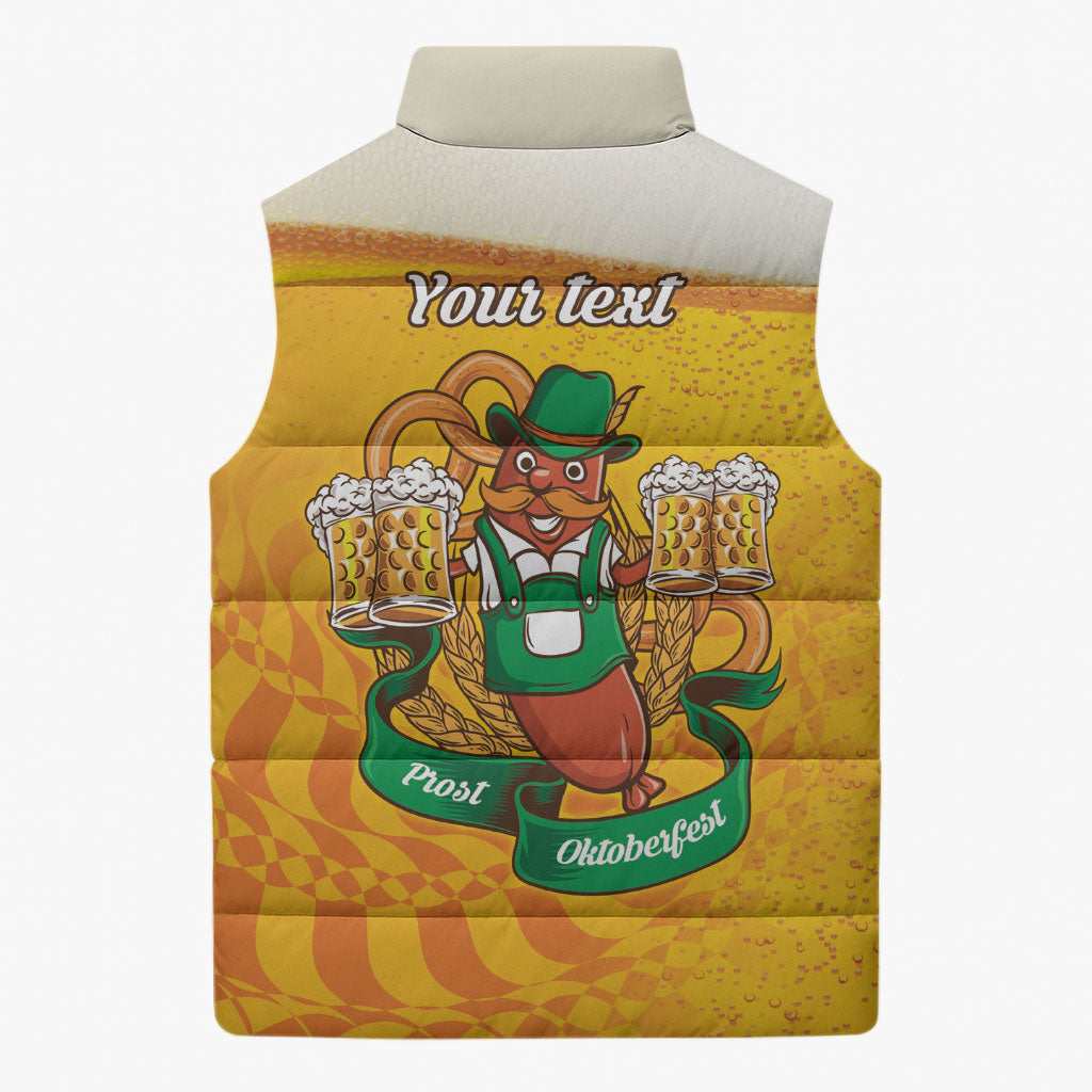 Oktoberfest Bratwurst Hotdog Personalized Sleeveless Puffer Jacket Bavarian Pattern Foam Beer Style