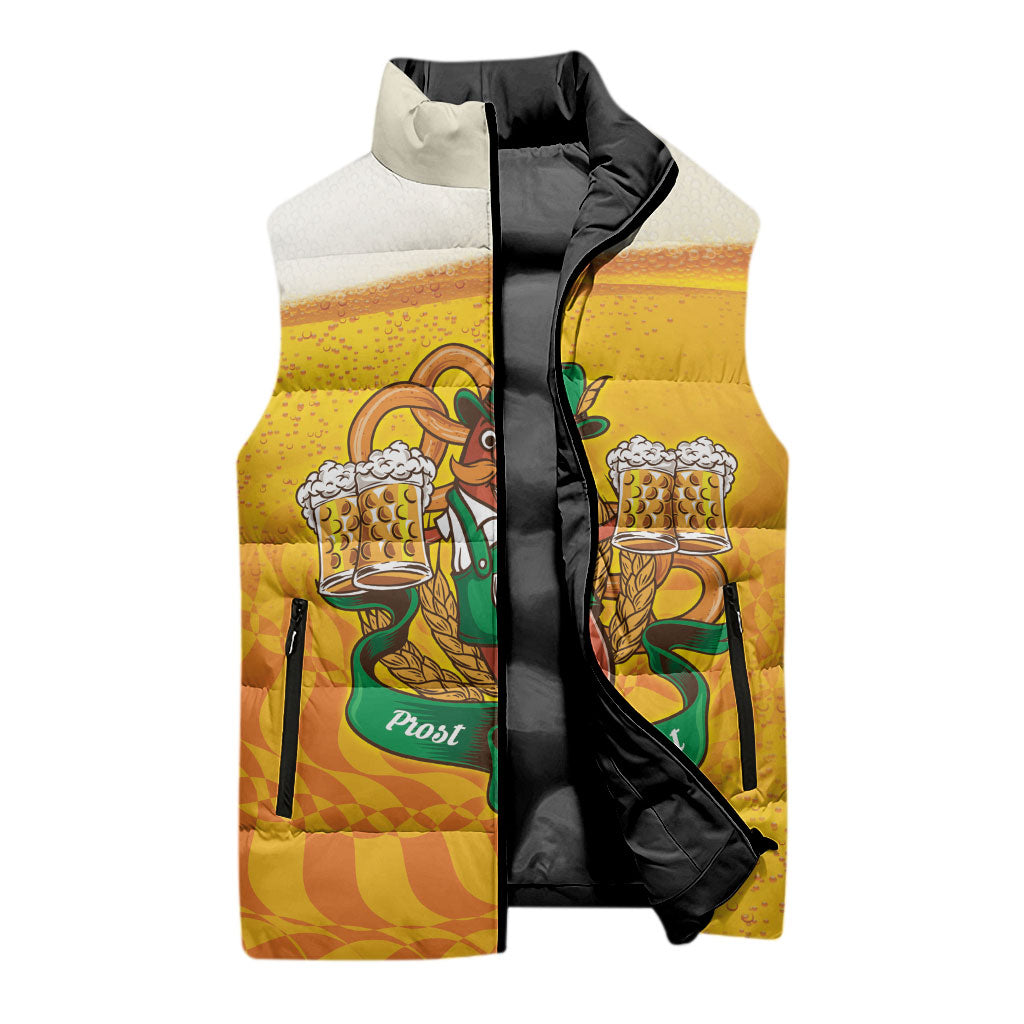 Oktoberfest Bratwurst Hotdog Personalized Sleeveless Puffer Jacket Bavarian Pattern Foam Beer Style