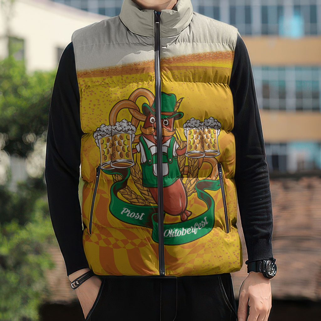Oktoberfest Bratwurst Hotdog Personalized Sleeveless Puffer Jacket Bavarian Pattern Foam Beer Style
