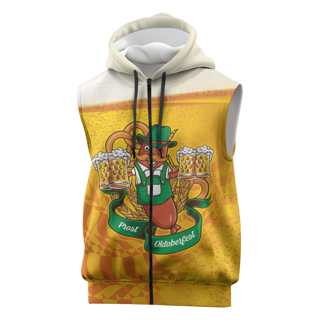 Oktoberfest Bratwurst Hotdog Personalized Sleeveless Zip Hoodie Bavarian Pattern Foam Beer Style