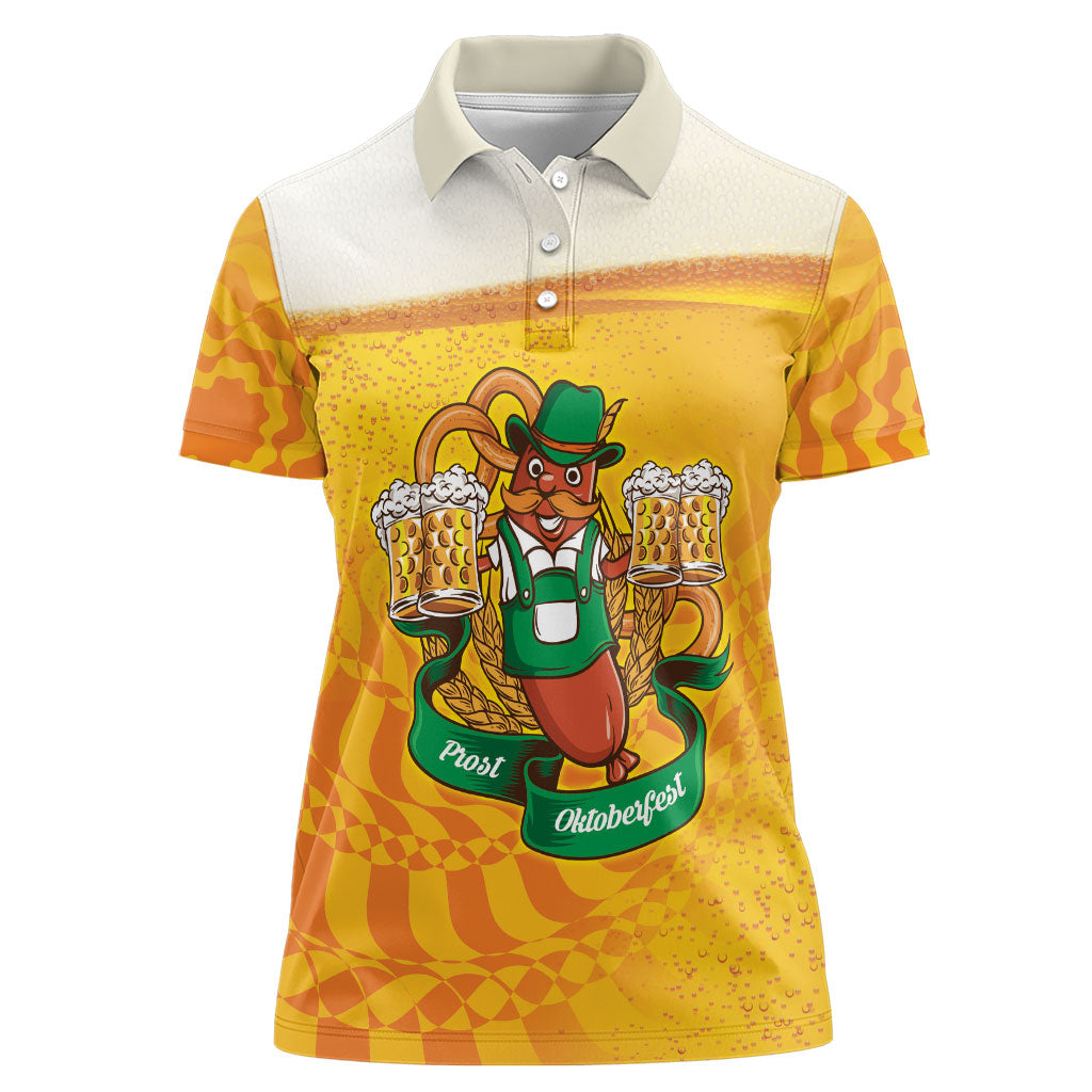 Oktoberfest Bratwurst Hotdog Personalized Women Polo Shirt Bavarian Pattern Foam Beer Style