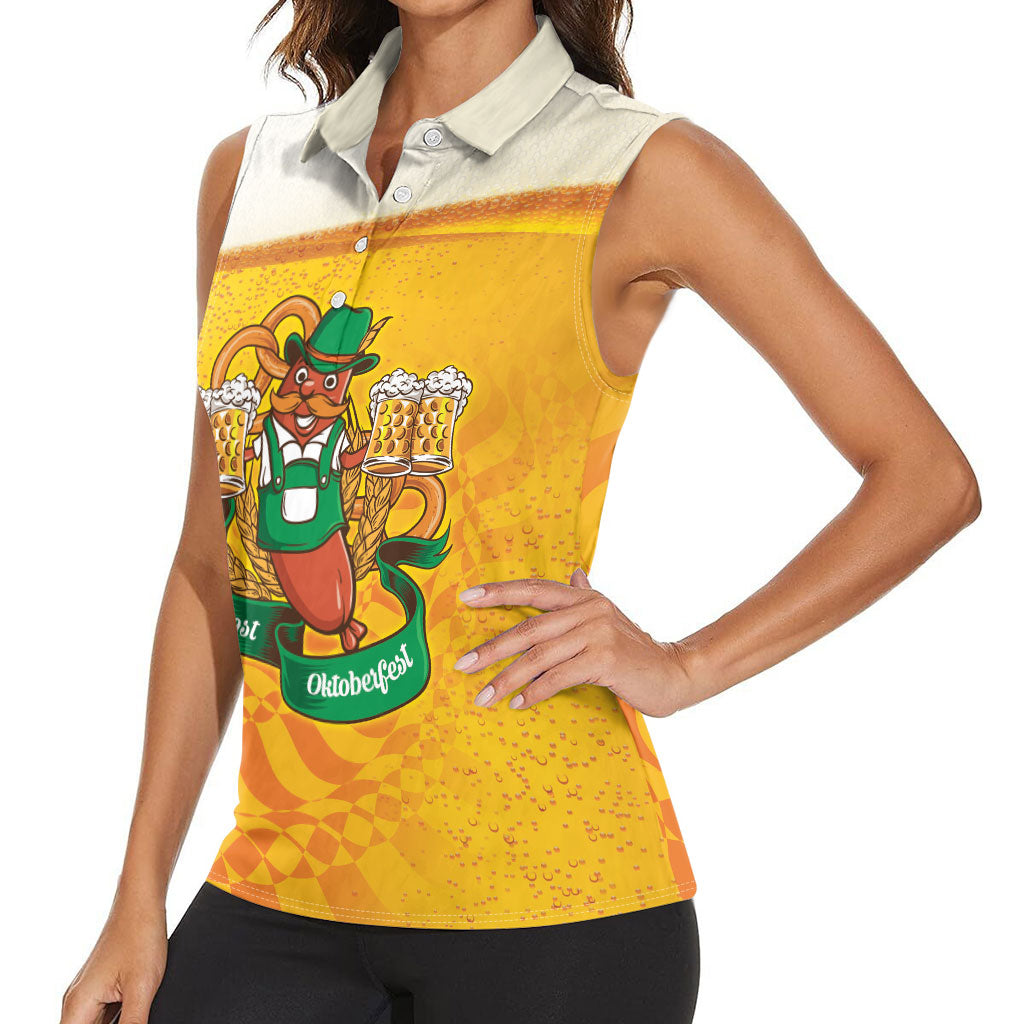 Oktoberfest Bratwurst Hotdog Personalized Women Sleeveless Polo Shirt Bavarian Pattern Foam Beer Style