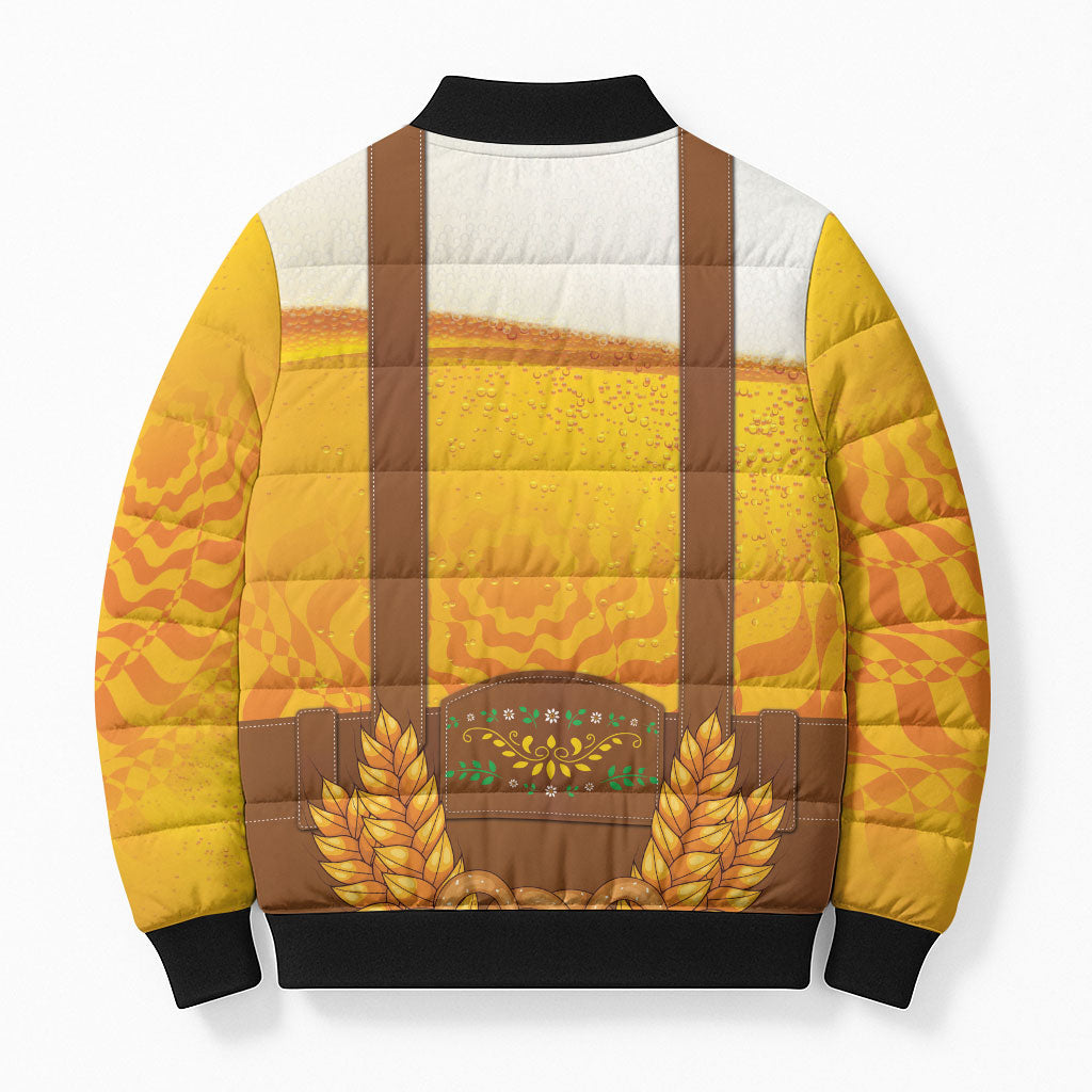 Oktoberfest Lederhosen Pretzel Bomber Puffer Jacket Bavarian Pattern Foam Beer Style