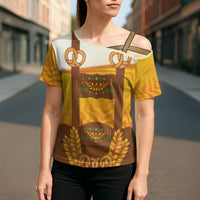 Oktoberfest Lederhosen Pretzel Cross Shoulder Shirt Bavarian Pattern Foam Beer Style