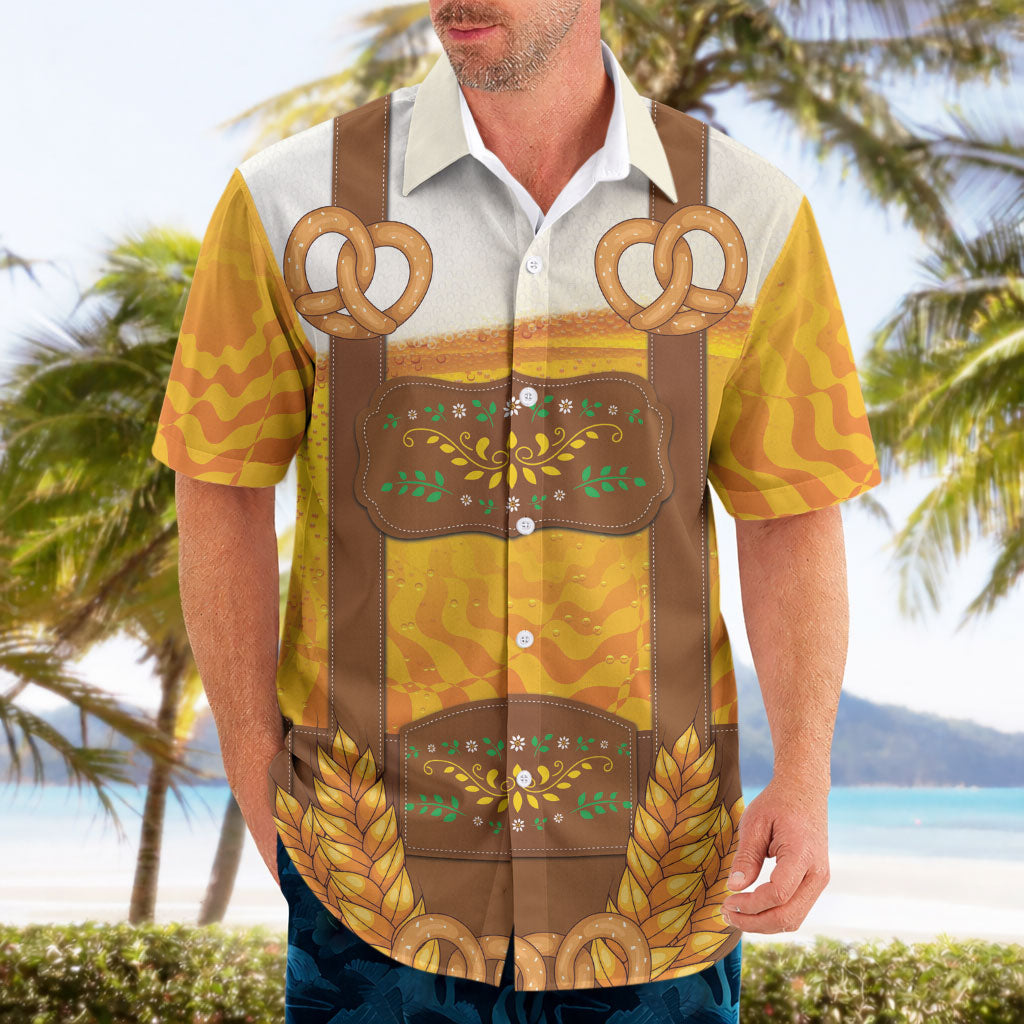 Oktoberfest Lederhosen Pretzel Hawaiian Shirt Bavarian Pattern Foam Beer Style