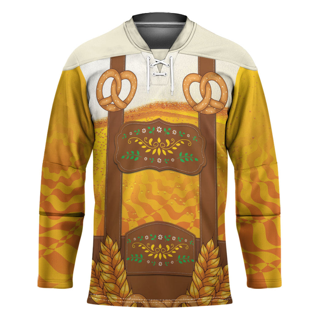Oktoberfest Lederhosen Pretzel Hockey Jersey Bavarian Pattern Foam Beer Style
