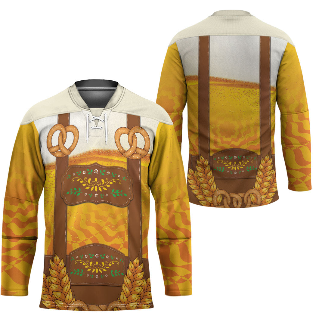Oktoberfest Lederhosen Pretzel Hockey Jersey Bavarian Pattern Foam Beer Style