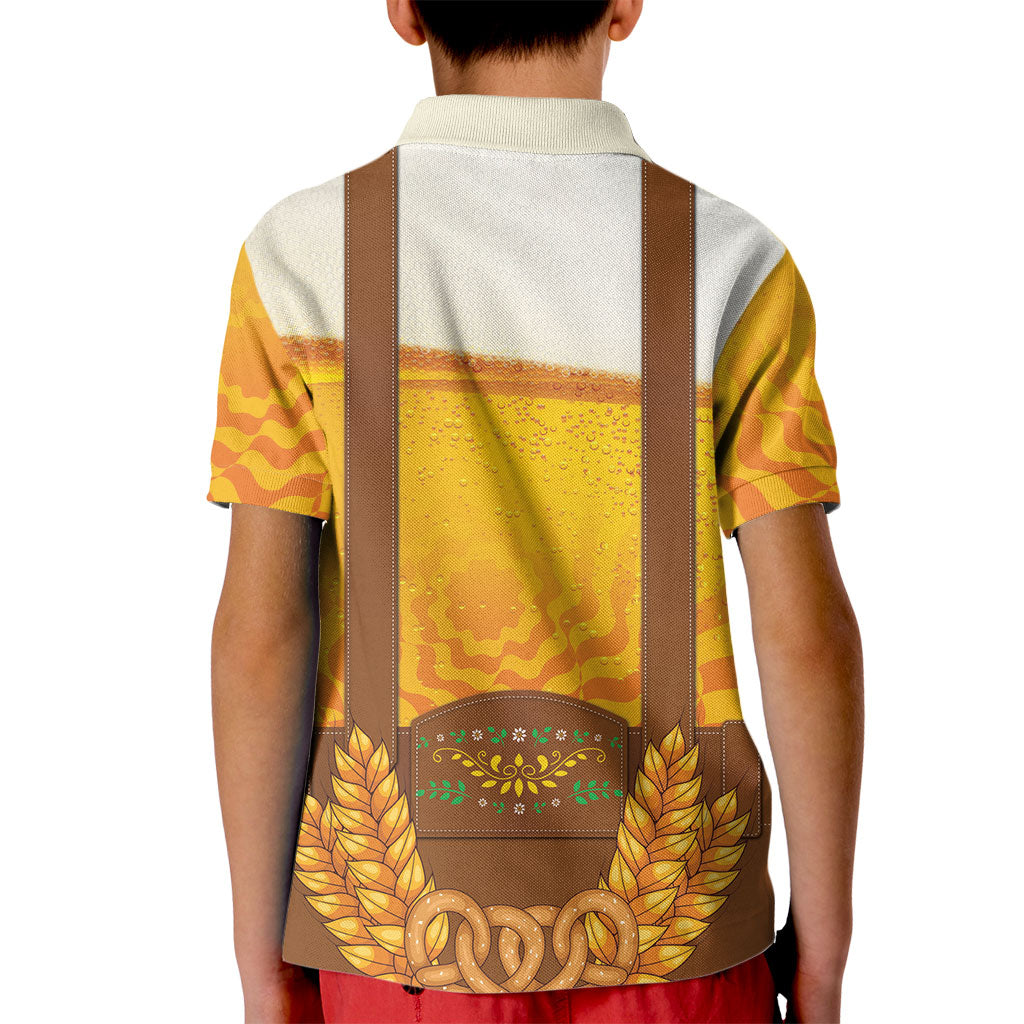 Oktoberfest Lederhosen Pretzel Kid Polo Shirt Bavarian Pattern Foam Beer Style