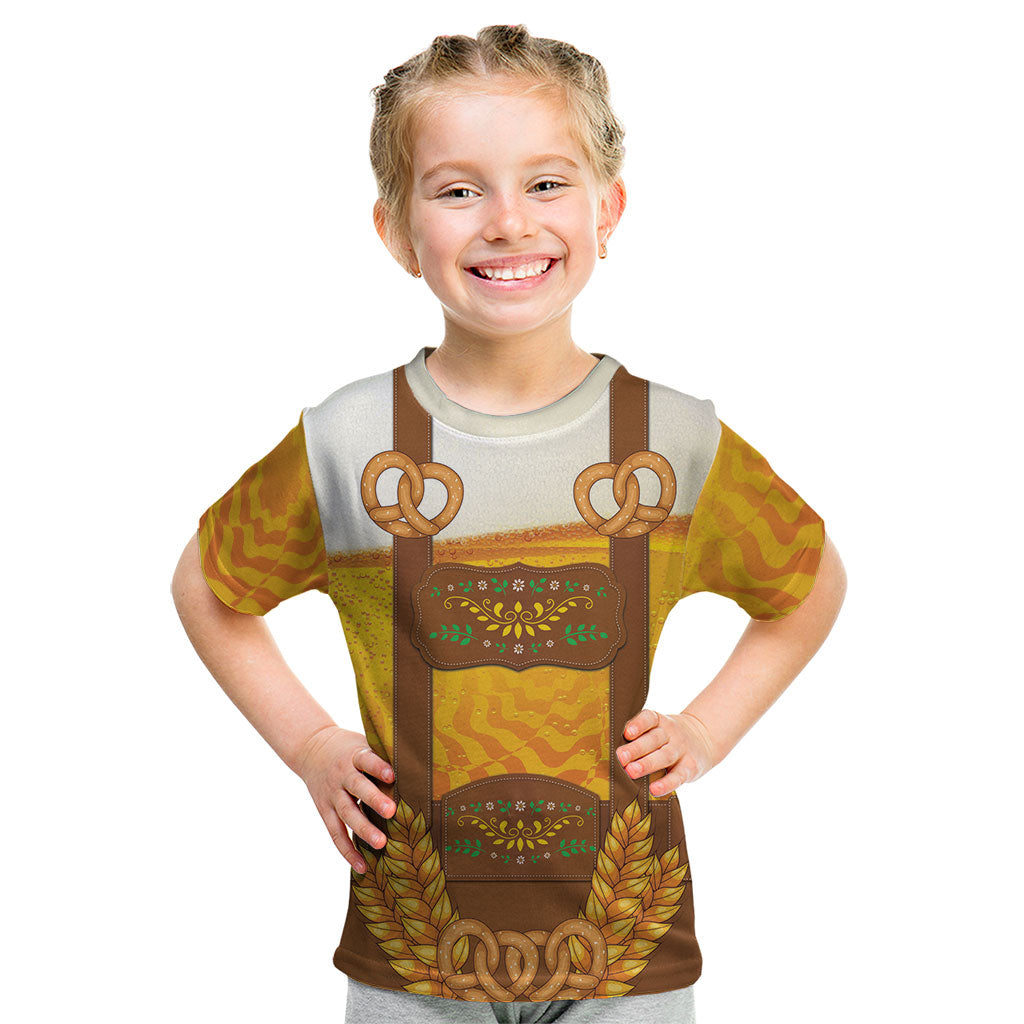 Oktoberfest Lederhosen Pretzel Kid T Shirt Bavarian Pattern Foam Beer Style