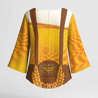Oktoberfest Lederhosen Pretzel Kimono Sleeve Blouse Bavarian Pattern Foam Beer Style