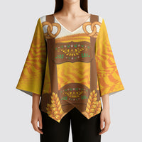 Oktoberfest Lederhosen Pretzel Kimono Sleeve Blouse Bavarian Pattern Foam Beer Style