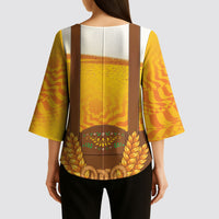 Oktoberfest Lederhosen Pretzel Kimono Sleeve Blouse Bavarian Pattern Foam Beer Style
