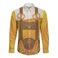 Oktoberfest Lederhosen Pretzel Long Sleeve Button Shirt Bavarian Pattern Foam Beer Style