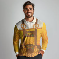 Oktoberfest Lederhosen Pretzel Long Sleeve Polo Shirt Bavarian Pattern Foam Beer Style
