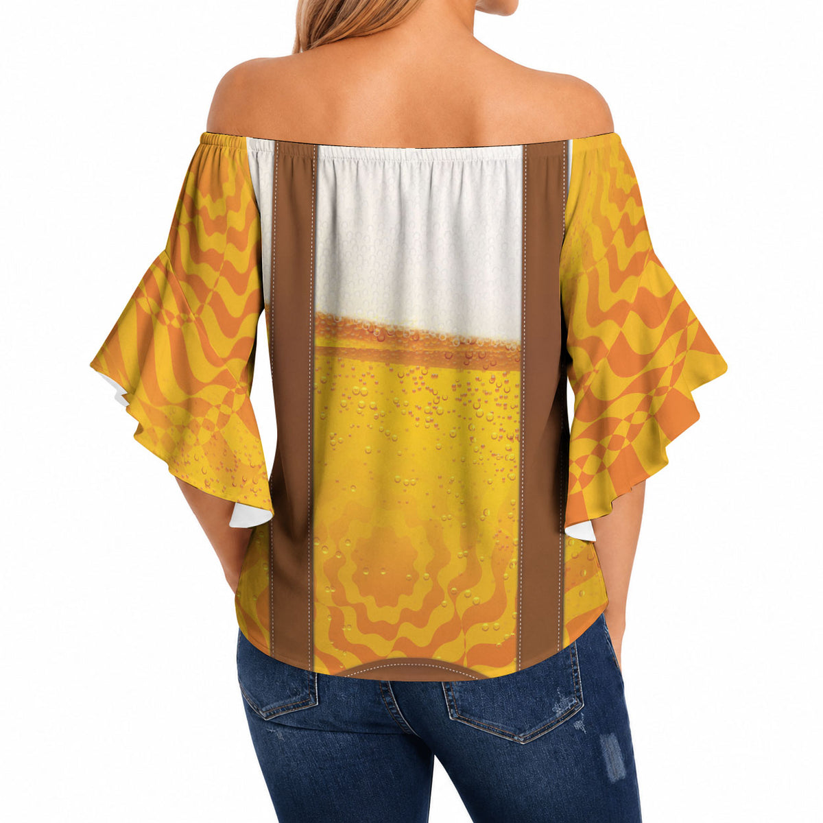 Oktoberfest Lederhosen Pretzel Off Shoulder Wrap Waist Top Bavarian Pattern Foam Beer Style