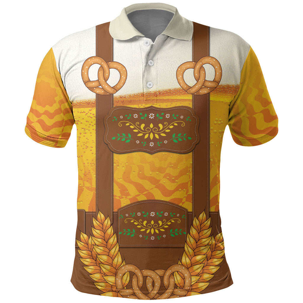 Oktoberfest Lederhosen Pretzel Polo Shirt Bavarian Pattern Foam Beer Style