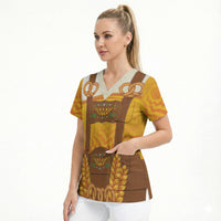 Oktoberfest Lederhosen Pretzel Scrub Top Bavarian Pattern Foam Beer Style
