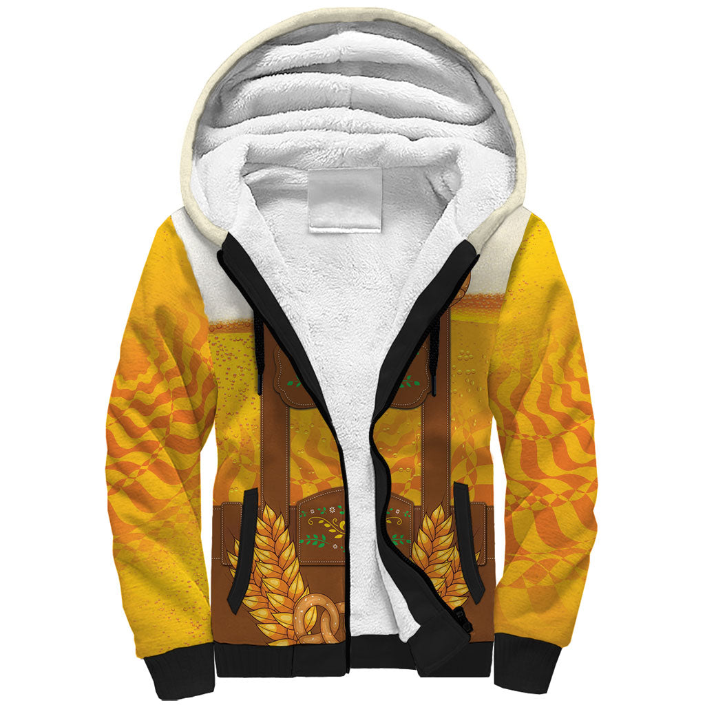 Oktoberfest Lederhosen Pretzel Sherpa Hoodie Bavarian Pattern Foam Beer Style