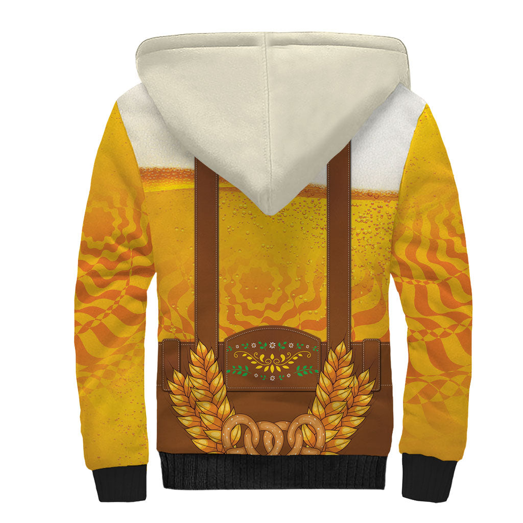 Oktoberfest Lederhosen Pretzel Sherpa Hoodie Bavarian Pattern Foam Beer Style