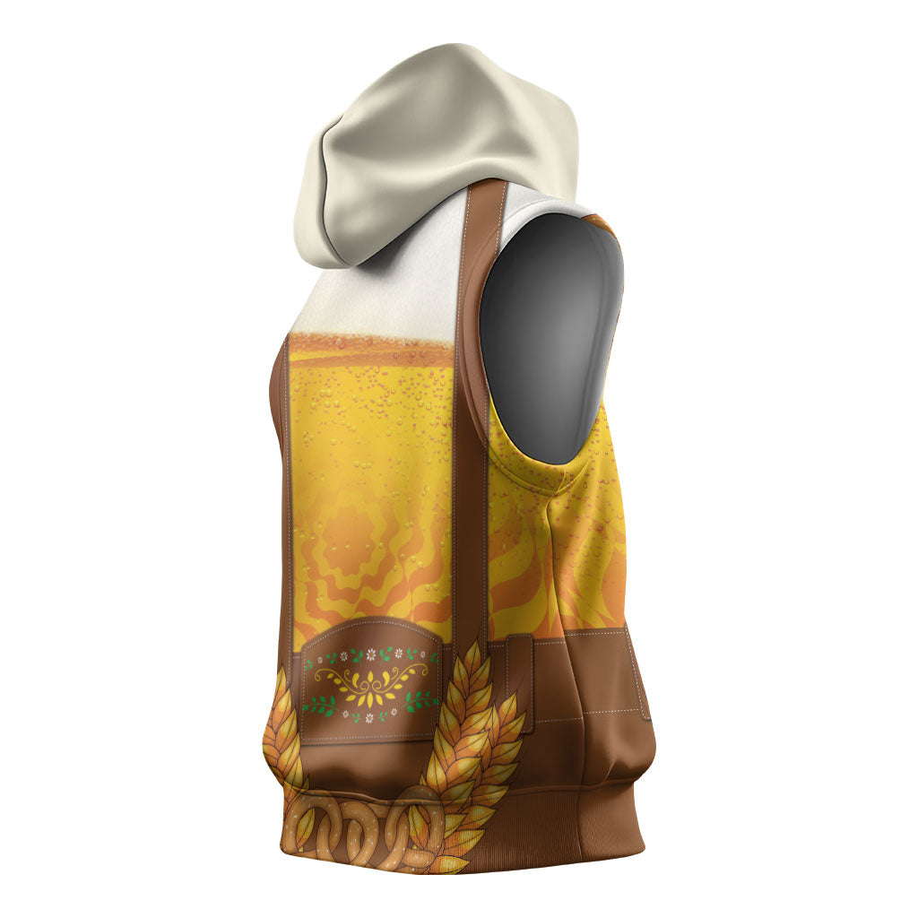 Oktoberfest Lederhosen Pretzel Sleeveless Hoodie Bavarian Pattern Foam Beer Style
