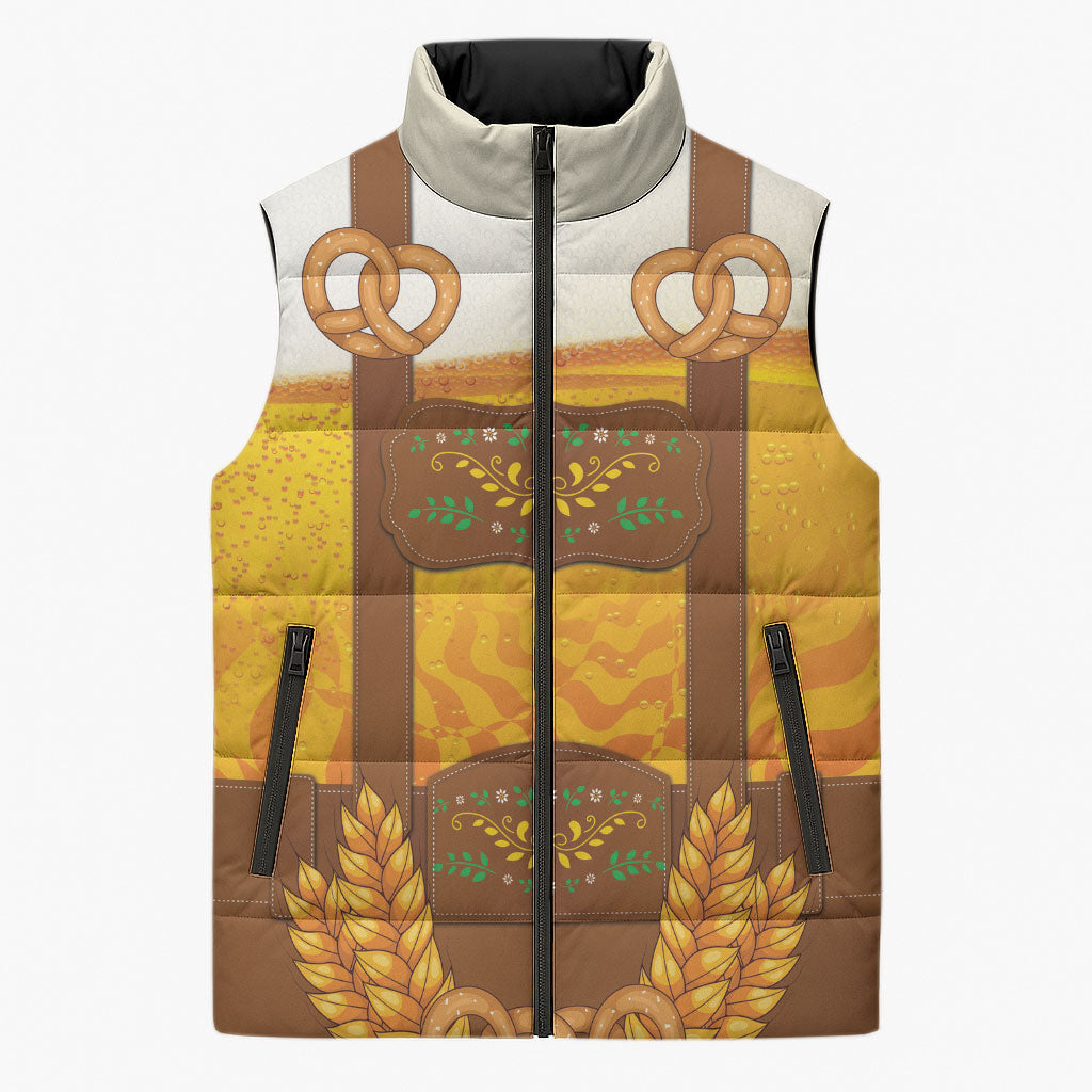 Oktoberfest Lederhosen Pretzel Sleeveless Puffer Jacket Bavarian Pattern Foam Beer Style