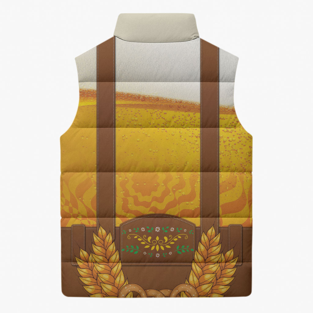 Oktoberfest Lederhosen Pretzel Sleeveless Puffer Jacket Bavarian Pattern Foam Beer Style