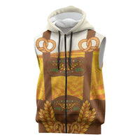 Oktoberfest Lederhosen Pretzel Sleeveless Zip Hoodie Bavarian Pattern Foam Beer Style