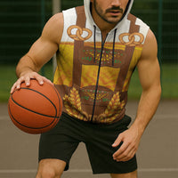 Oktoberfest Lederhosen Pretzel Sleeveless Zip Hoodie Bavarian Pattern Foam Beer Style