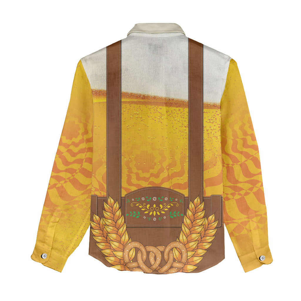 Oktoberfest Lederhosen Pretzel Women Casual Shirt Bavarian Pattern Foam Beer Style